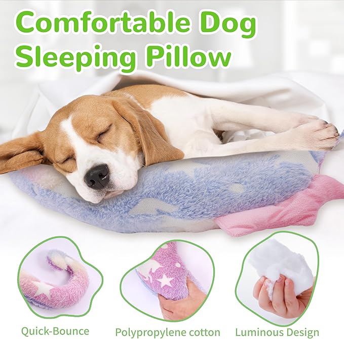 Dog Calming Pillow - Cute Soft Animal Design for Dogs, Cats, Kids, Adults, Washable Cozy Relaxing Pet Bed, Glow in The Dark Neck Pillow (Pink, Medium)