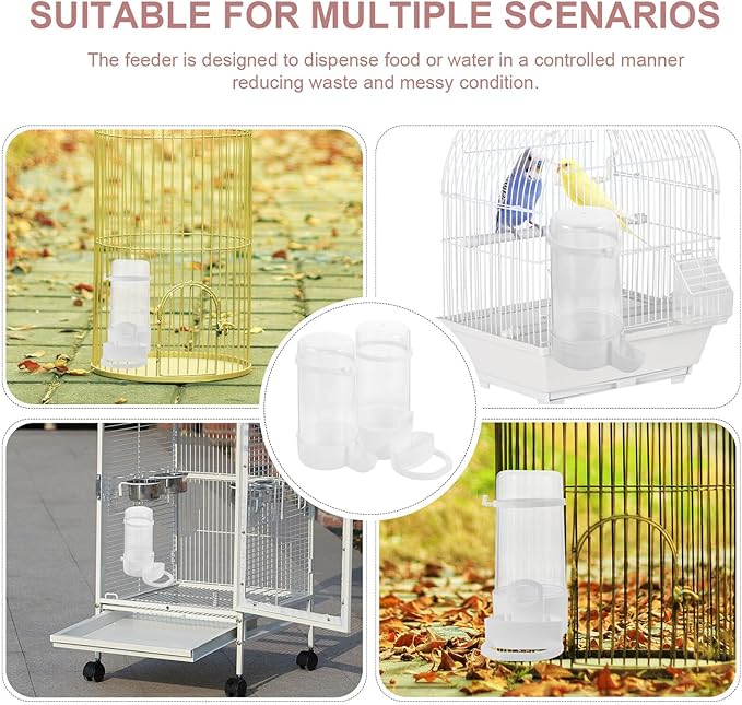 2pcs Parrot Cage Food and Water Dispensers Automatic Bird Feeder Watering Supplies for Cage Use