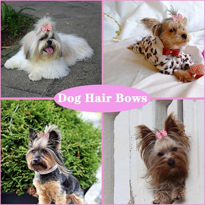 50pcs Dog Hair Bow Bowknot, Dog Bows Cute, Puppy Hair Bows Rhinestones Pearls Flowers Mix Styles Pet Grooming Rubber Bands Dogs Hair Accessories Handmade Hair Bows for Yorkie Puppy Dogs