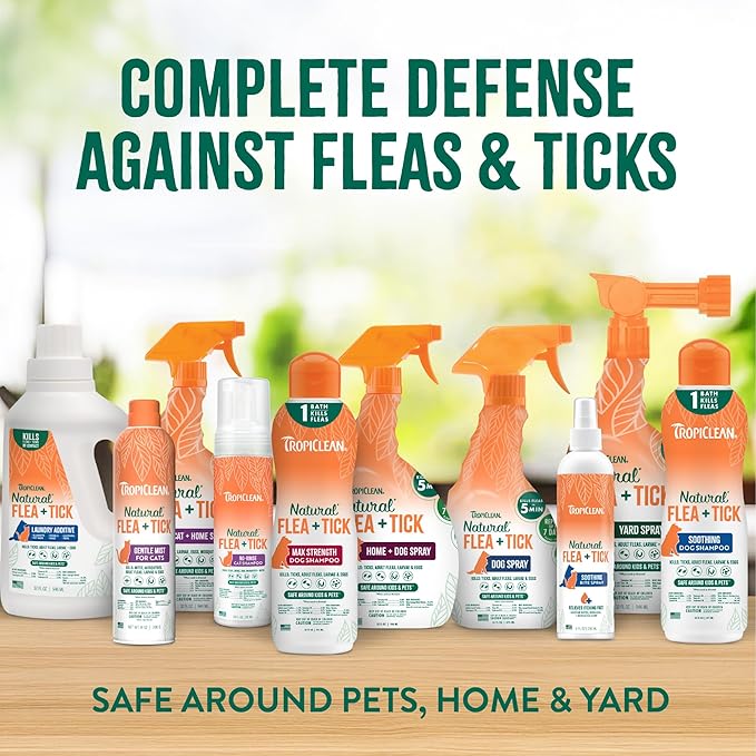 TropiClean Flea and Tick Treatment Spray for Cats & Home, Safely Treat, Prevent & Control by Contact, Powerful & Natural Defense, USA Made, 32oz