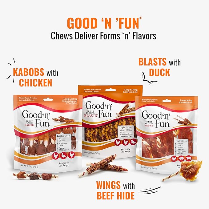Good 'N' Fun Triple Flavor Wings, Made with Real Meat, Treats for All Dog Sizes