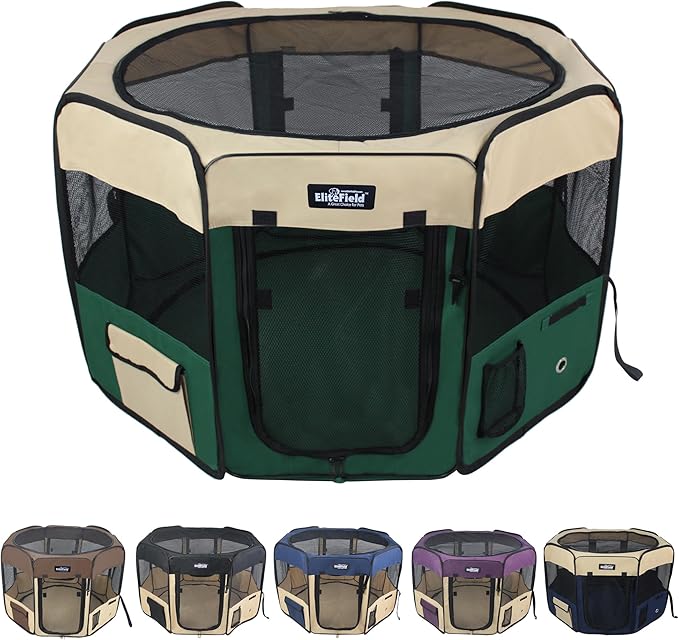 EliteField 2-Door Soft Pet Playpen (2 Year Warranty), Exercise Pen, Multiple Sizes and Colors Available for Dogs, Cats and Other Pets (30" x 30" x 20"H, Beige+Green)
