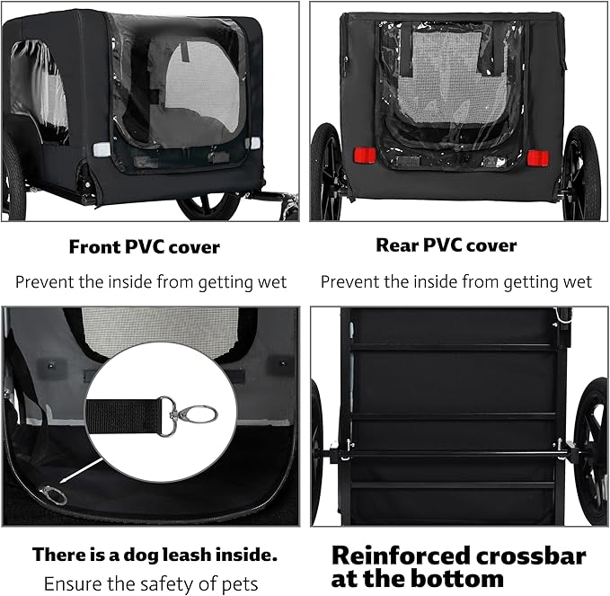 Heavy-Duty Dog Bike Trailer & Collapsible Pet Carrier for Bike with 16-Inch All-Terrain Wheels, Universal Hitch, Safety Flag & Weather-Resistant Design for Outdoor Adventures