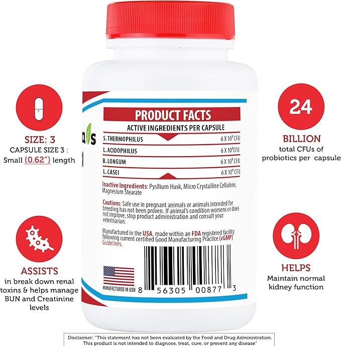 Azovast Plus Cat Kidney Support for Dogs & Cats, 120ct, 120ct - NO Refrigeration Required - Help Support Kidney Function & Manage Renal Toxins - Kidney Health Supplement Capsule(U.S.A) (120 Caps)