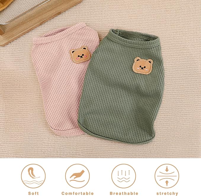 Waffle Knit Cat & Dog T Shirt for Small Dogs, Stretchable Puppy Shirt for Sphynx Cats & Small Breeds, Pet Clothes | Breathable Summer/Winter Apparel for Newborn(2PCS 2X-Large)