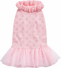 Blueberry Pet My Cutie Princess Ruffle Collar Dog Sweater Dress with Layered Tulle, Pink, Back Length 10", Fall Winter Clothes for Girl Dogs