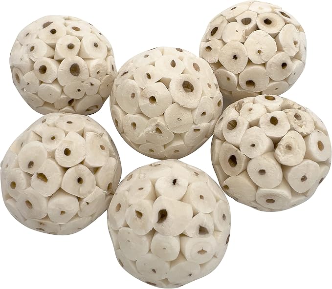 5123 Pk12 Mini Sola Balls - Handmade shreddable natural wood bird foot toys, Made from many pieces of air dried sola wood, Delightful chewing fun, Great for small pets Budgie Canary Lovebird Parrotlet