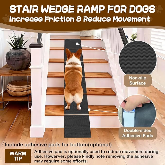 Dog Wedge Ramp for Stairs/Staircases, Portable & Lightweight Pet Ramp with Non-Slip Surface for Small Size Dogs Cats, Low Angled Dog Ramp for Elderly & Injured Pets (100LBS Capacity, 4Packs)