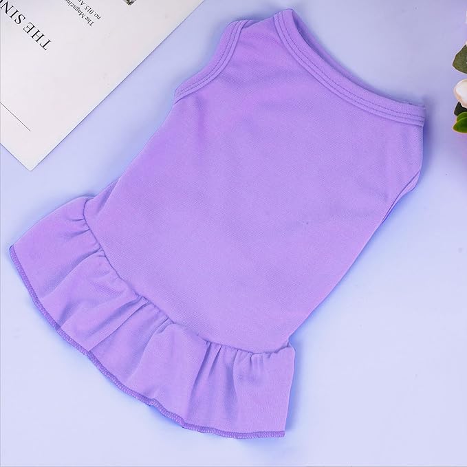 Dog Dresses Cat Skirt Solid Color Dog Clothes Summer Sleeveless Puppy Girl Clothes for Small Pet Dogs Cats (Light Purple, Large)