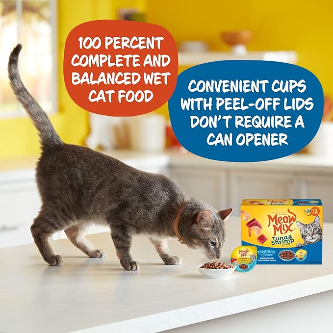Meow Mix Tenders in Sauce Wet Cat Food, Tuna & Shrimp, 2.75 Ounce Cup (Pack of 48)