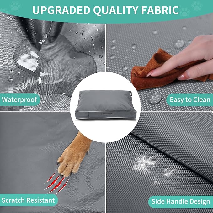 COSHNIBI Dog Bed Covers Replacement Washable,Waterproof Dog Bed Cover with Zip and Carry Handle for Dog/Cat 54''Lx44''Wx4''H-Grey