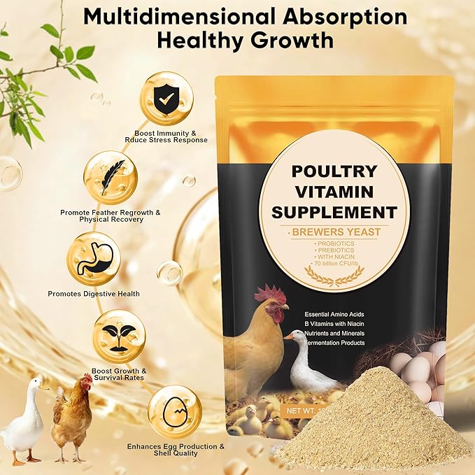 Brewer's Yeast + Probiotics + Niacin + Vitamins Supplement for Ducks Chickens and Poultry, 7Pack Niacin for Ducks Chickens, Poultry Vitamins Supplement, Brewers Yeast Powder for Chicken