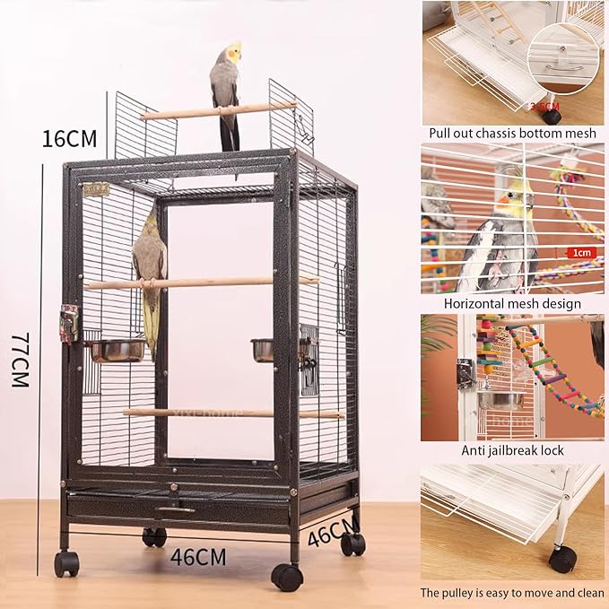 xixi-home Parrot Cage,Metal Bird Cage Ornamental Cage -with Play Top and Wheel,Large Birdcage Flight Cages for Outdoors for Parakeet,Lovebirds,Cockatiels(Type A - White)