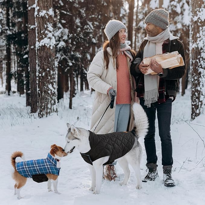 Kuoser Waterproof Dog Coat, Reversible Dog Jacket for Medium Dogs, Adjustable Durable Doggie Winter Coat Warm Puppy Cold Weather Apparel from Small to Large Breed, Blue M