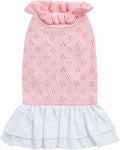 Blueberry Pet My Cutie Princess Ruffle Collar Dog Sweater Dress with Guipure Lace, Pink, Back Length 16", Fall Winter Clothes for Girl Dogs