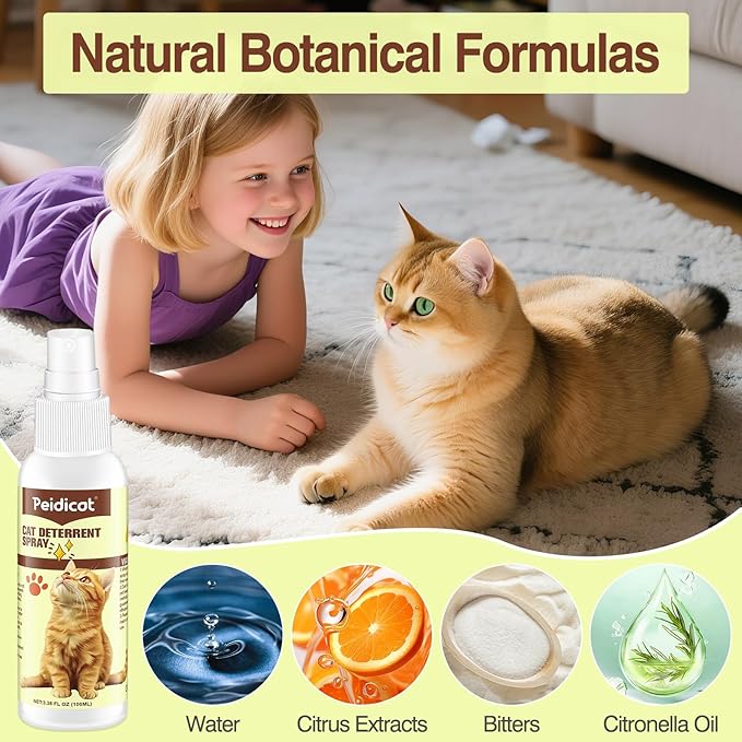 Cat Deterrent Spray, Effective Pet Spray for Anti Cats Scratch Furniture, Curtain, Sofa and Plant, Cat Scratch Deterrent Aid for Pet Behavior Training(100ML)
