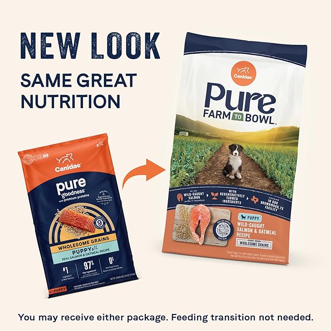 Canidae Pure Farm to Bowl Wild-Caught Salmon & Oatmeal, Puppy, Dog Food, 4lb