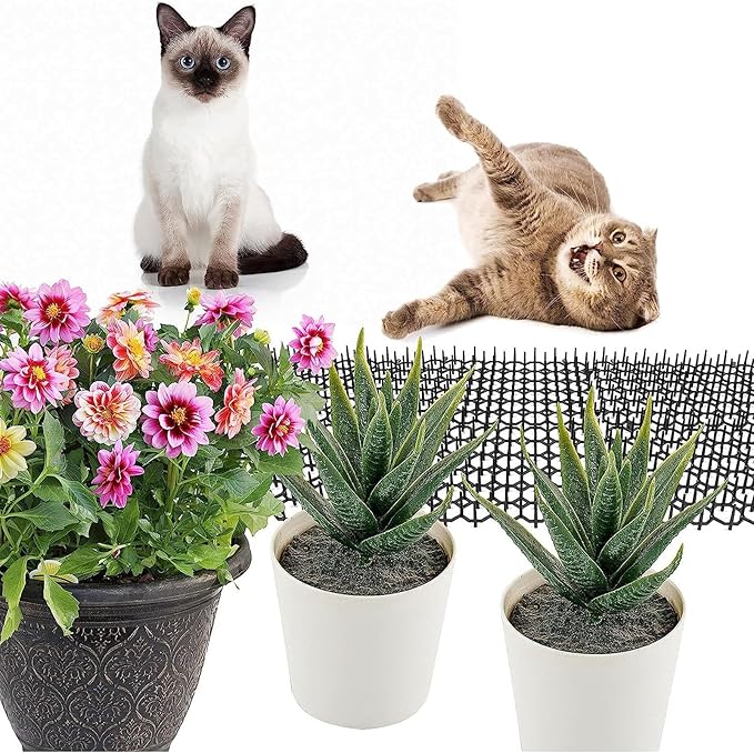 Tyenaza 12Pcs Cat Deterrent Scat Mat, Cat Deterrent Mat Anti Cat Dog Network Indoor Outdoor Repellent Training Plastic Spike Mat for Keeping Away Cats Dogs Protecting Plants