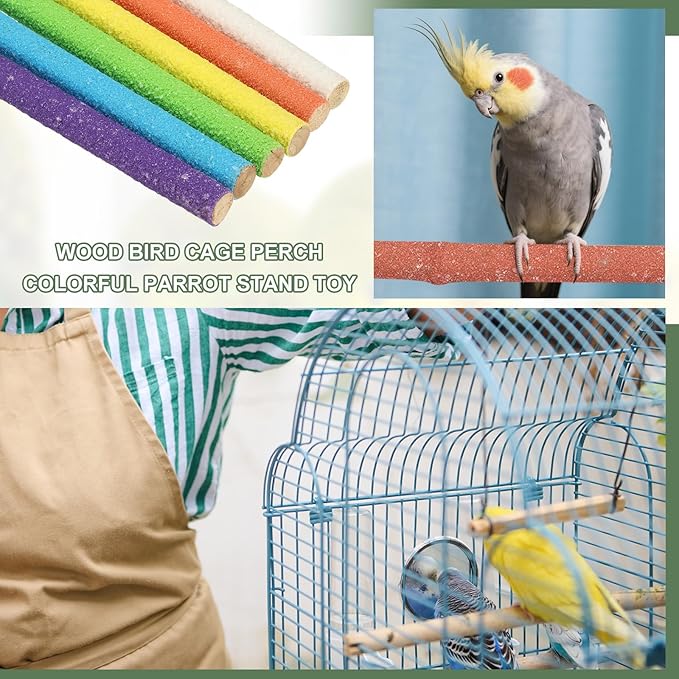 Parrot Perch, Wooden Parrot Perch Stand Toy, Paw Grinding Stick, Bird Cage Accessories, 11.8 x 0.78in (6 Colors, 6 Pcs) Birds Toys Intended for Cage/Parakeets/Conure/Budgie