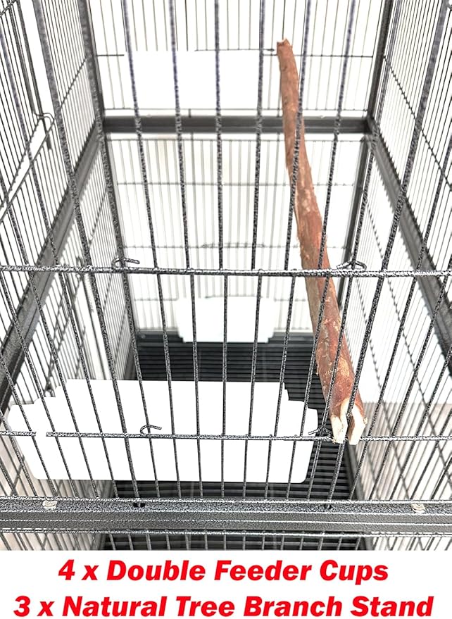 Extra Large Wrought Iron Breeding Flights Canary Parakeet Cockatiel African Grey Lovebird Finches Parrot Home Cage Double Large Front Doors 4 Side Doors Bottom Storage Shelf On Lockable Wheels