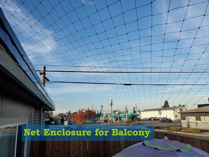 Cat Netting Balcony, Wire-reinforced Cat Net, Bite and Tear-resistant, UV and Weather-resistant, Balcony Cat Anti-Fall Netting for Pets, Cat Protection Net for Windows Patio Balcony - 10x13ft/4x3m