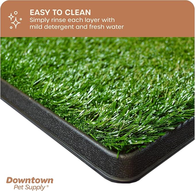 Downtown Pet Supply Dog Grass Pad with Tray, 16 x 20 - Outdoor and Indoor Potty System for Dogs with Replaceable Synthetic Grass Pee Turf - Portable and Waterproof Turf Dog Potty