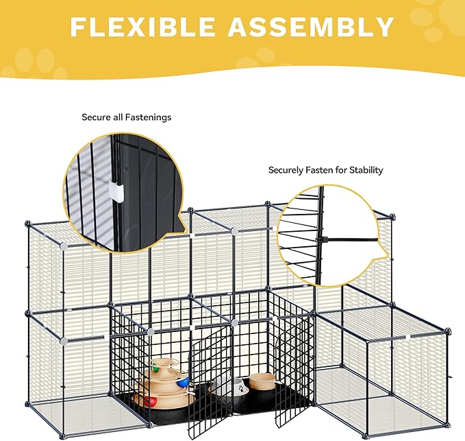DWVO Cat Enclosure for Kittens, 2-Tier Pet Cage for Small Animals, Kitty Playpen for Indoor Outdoor Black
