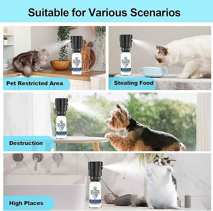 Cat Spray Deterrent System [ 3 Pack] Automatic Cat Deterrent Spray, Motion Activated System for Cats & Dogs Odorless Pet Deterrent, Senses Pets Up to 3 Feet Away, Friendly & Safe Pet Deterrent Spray