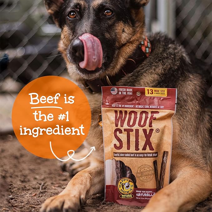Happy Howie's Woof Stix - Healthy Dog Treats, Flavorful Slow Cooked Beef Stick, Natural Ingredients, Hormone Free - Beef, 80 Count (Pack of 1)