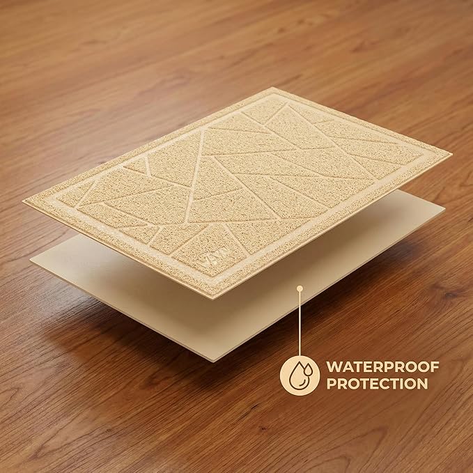 WePet Cat Litter Box Mat, Kitty Premium PVC Pad, Durable Trapping Rug, Phthalate Free, Urine-Resistant, Scatter Control, Mosaic, M 23 x 16 Inch, Beige