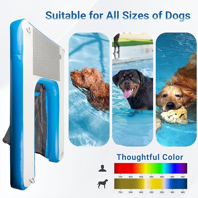 Dog Boat Ramp 48"x32", Inflatable Dog Ramp for Boat & Pool Ramp for Dogs, Non-Slip Stable Pet Ramp, Supports Up to 180 lbs for Pool, Lake & Beach