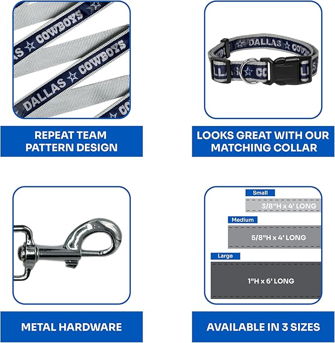 NFL PET Leash Dallas Cowboys Dog Leash, Medium Football Team Leash for Dogs & Cats. A Shiny & Colorful Cat Leash & Dog Leash Licensed by The NFL