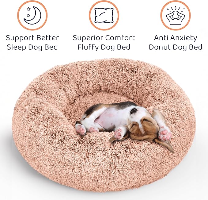 Donut Dog Bed - Premium Comfort for Anxiety Relief - Fluffy & Calming Design with Ultra-Plush Support | Cozy Round Dog Bed with Super Soft Circle Style (Pink, X-Large)