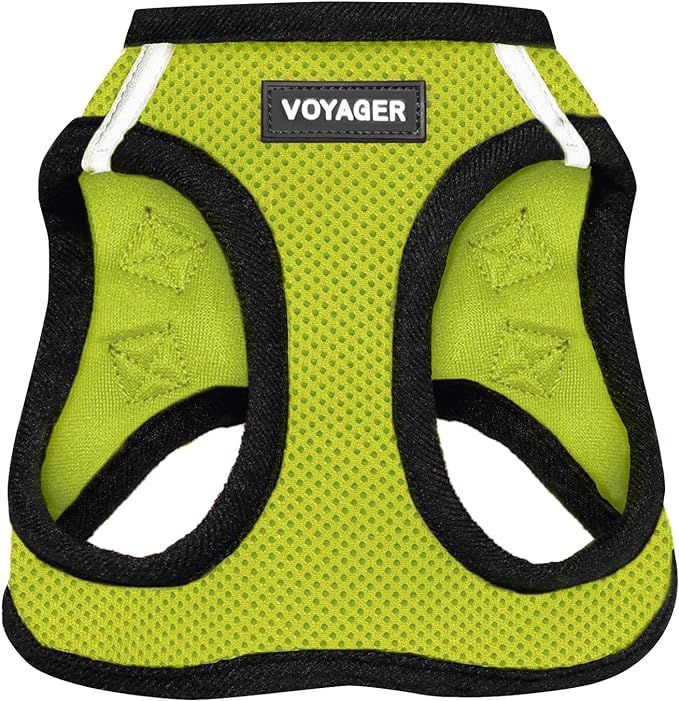 Best Pet Supplies Voyager Step-in Air Harness - All Weather Mesh, Reflective, No Pull Harness for Dogs, Cats - Secure with Hook & Loop Fastener, Buckle, Double D-Rings - Lime Green/Black Trim, S