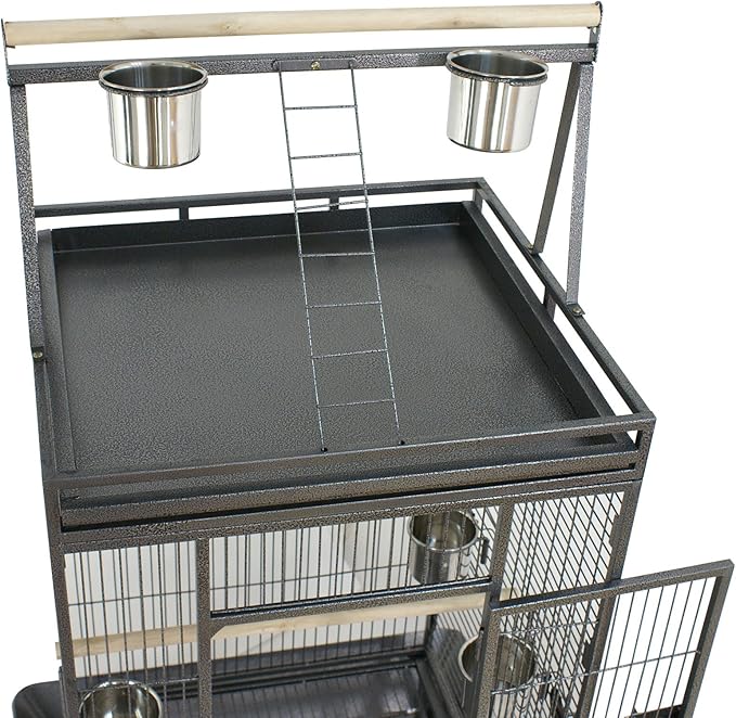 68 inch Iron Bird Cage, Play Top Parrot Cage with Rolling Stand for Parrot Cockatiels Parakeet Cage Macaw Finch Cockatoo Perch Pet House, Black