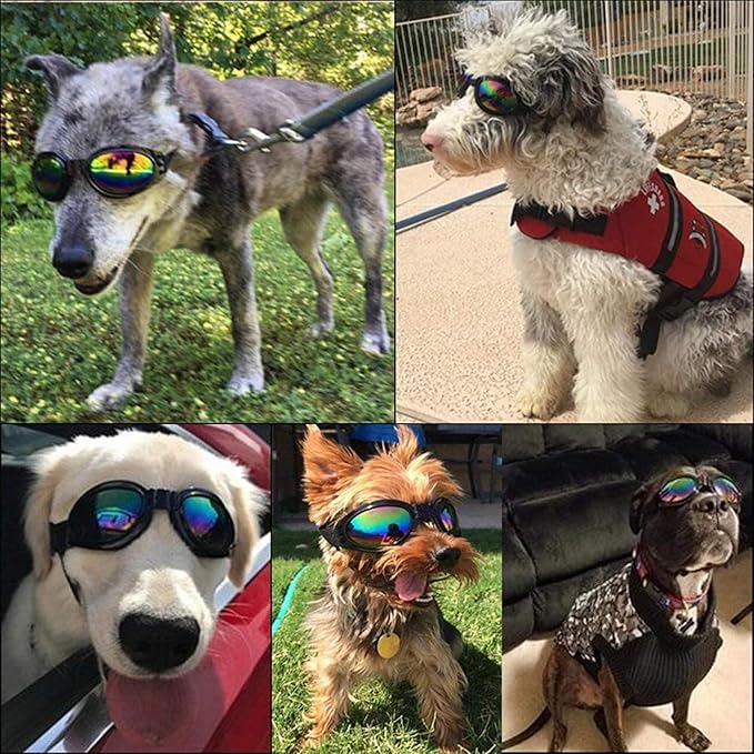 Dog Goggles Dog Sunglasses Adjustable Strap for Waterproof Windproof UV Protection Sunglasses for Pet, for Go Out Travel Skiing Swim (Black)