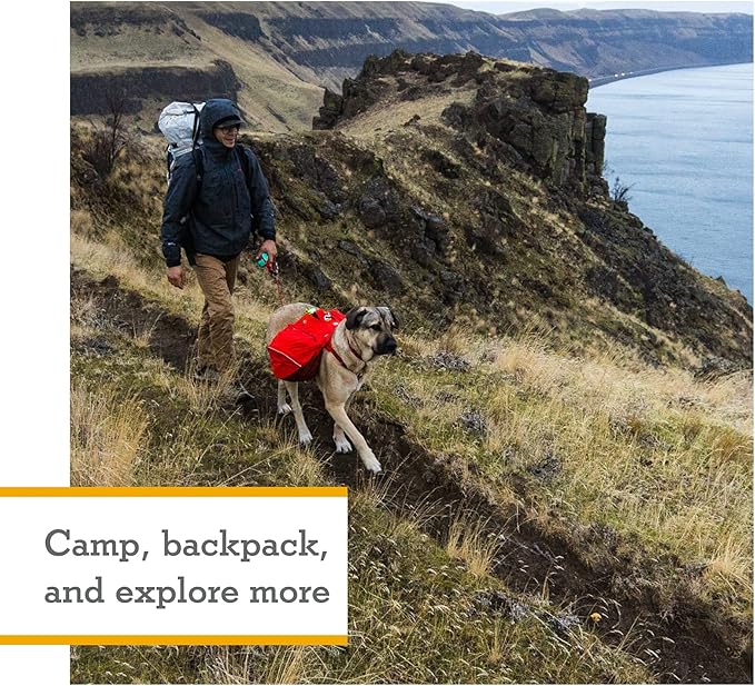 Ruffwear, Palisades Dog Backpack, Multi-Day Pack with Removable Saddlebags & 2x1L Hydration Bladders, Cross-Load Compression, Breathable Adjustable Harness, Reflective Trim, Red Sumac, Large/X-Large