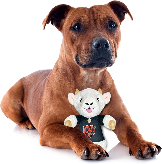 Pets First NFL Chicago Bears Goat Plush Toy for Dogs and Cats with Squeaker, Wearing a Team Jersey! Fun & Sporty Goat Shaped Dog Chew Toy, Interactive Pet Toy