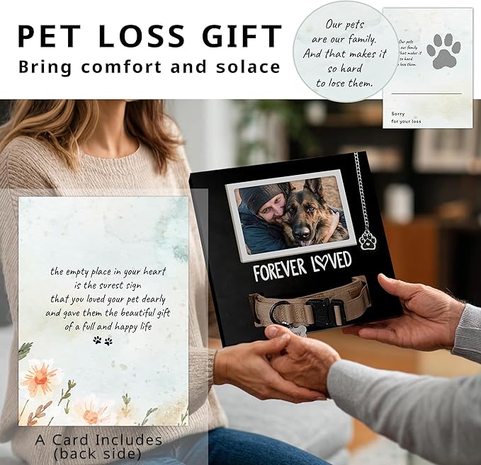 MYPAWLETS Pet Collar Memorial Frame with Pawprint Charm,Dog Memorial Gifts,Loss of Dogs Sympathy Gift,Remembrance Picture Frame for Cat & Dog Collars-L Black