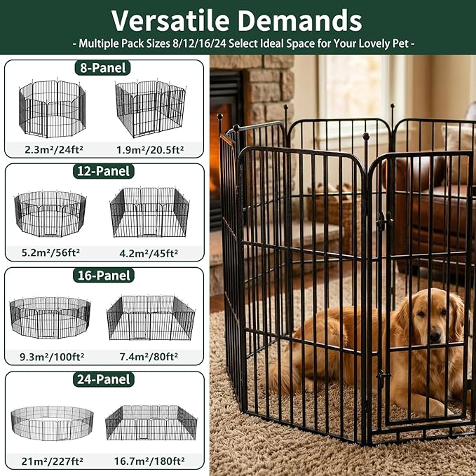 Metal Dog Playpen 47" 24 Panels with 2 Doors for Medium Large Dogs, Indoor Outdoor Exercise Pen for Yard RV Camping, Thickened Steel Tube, Gravity Lock & Ball Head Iron Rods