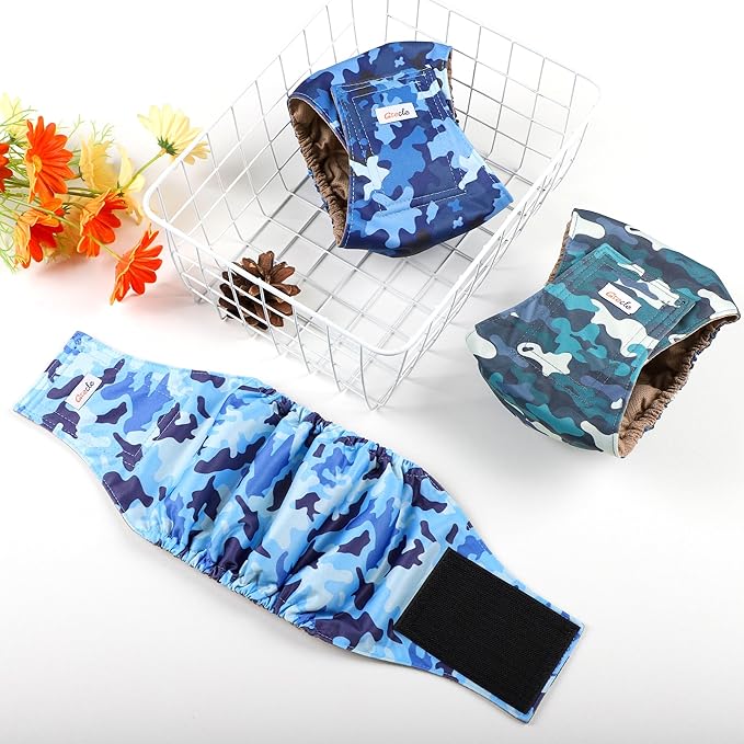 5 Pack Dog Diapers Male Reusable, Premium Belly Bands for Dogs, High Absorbing Male Dog Pee Wraps for Doggie in Incontinence or Excitable Urination Camouflage Pattern S