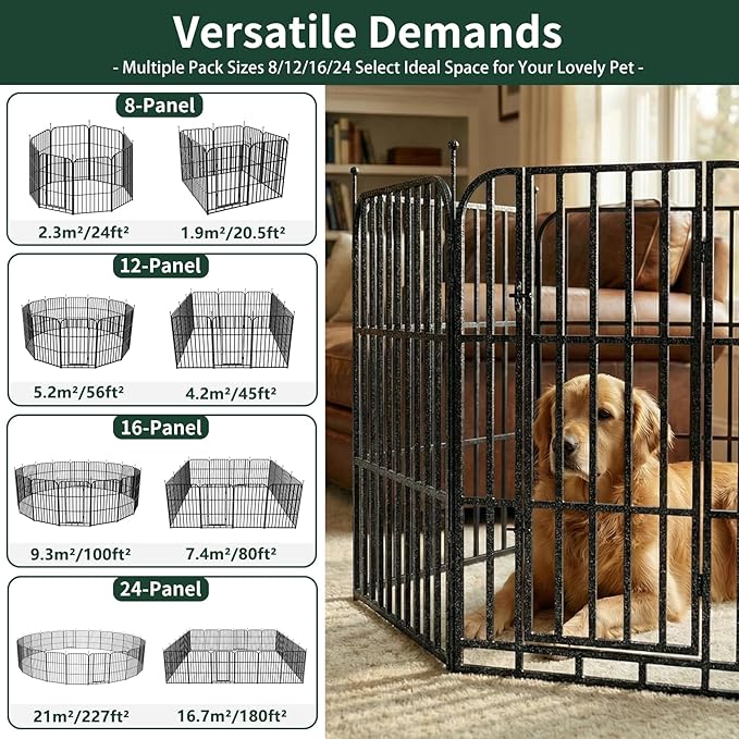 Metal Dog Playpen 40" 16 Panels with 2 Doors for Medium Large Dogs, Indoor Outdoor Exercise Pen for Yard RV Camping, Thickened Steel Tube, Gravity Lock & Ball Head Iron Rods