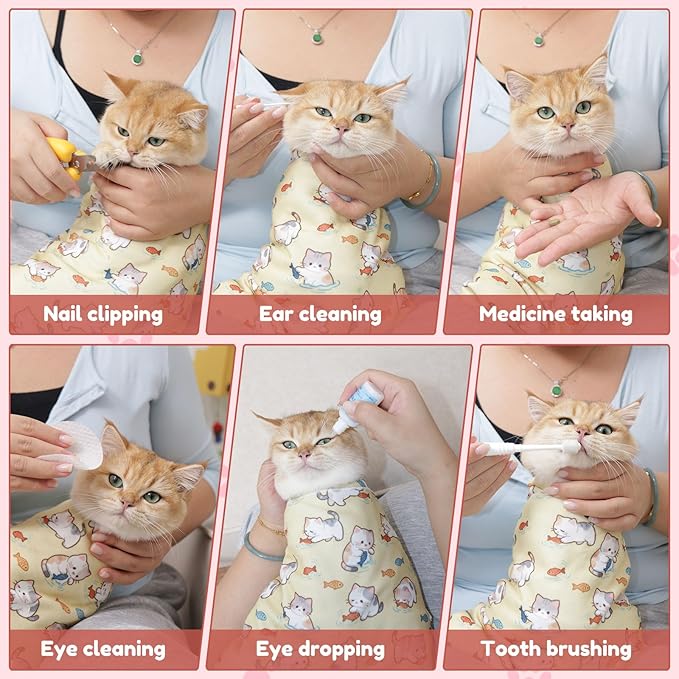 33.5" Cat Grooming Wrap,cat wrap for Cutting Nails,Self-Adhesive cat Swaddle wrap cat Restraint cat wrap Blanket for Medicine, Nail Clipping, Teeth Brushing,White Guitar(Within 22lbs)