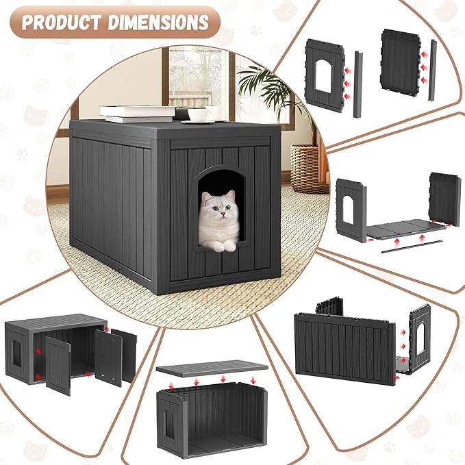 Hidden Cat Litter Box, Cat Litter Box Enclosure Furniture with Double Door, Indoor Outdoor Cat House, Adjustable Partition & Side End Table Design, Easy to Clean & Assemble(Black)