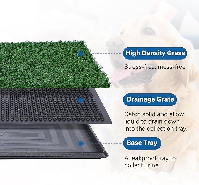 Artificial Dog Grass Pad with Tray for Potty – 16x20 inches Strong Absorbency Grass Pad, Dog Litter Box for Indoor/Balcony/Apartment