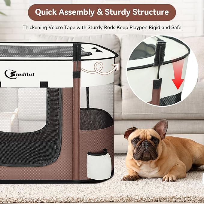 Dog Playpen,Cat Pet Puppy Pen,Portable Playpens for Dogs Indoor Outdoor Travel Camping Use,Foldable Dog Kennel Tent Crate for Rabbit Small Animals with Carrying Case (Brown, Large)