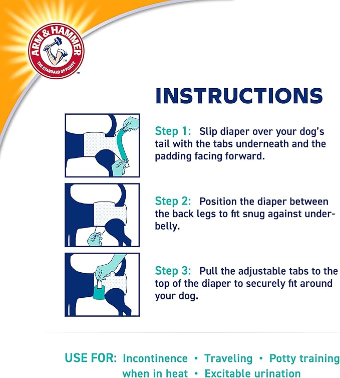 Arm & Hammer for Pets for Pets Female Dog Diapers, Size X-Small | Ultra-Absorbent, Adjustable Girl Dog Diapers with Leak-Proof Protection and Wetness Indicator (Pack of 6,72 Count Total)