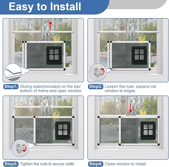 Ventilated Pet Door for Window, Fits 22"-28.5" Width Window, 2-Min Install | Aluminum Frame + Stainless Steel Mesh | Breathable Bug-Proof | Magnetic Closure Window Cat Door, Cat Door for Window Insert