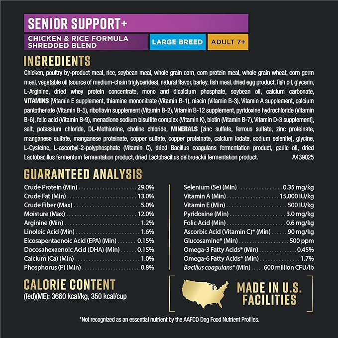 Purina Pro Plan AdvantEDGE Senior Support Plus Large Breed Shredded Blend Chicken and Rice Formula Dry Dog Food - 12 lb Bag