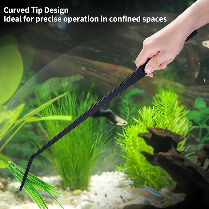 Stainless Steel Long Reptile Feeding Tweezer Set,2pcs/Pack,11''/15''/19'' Feeding Tongs,Thickened Non-Slip Handle with Straight & Curved Tips for Aquariums, Turtles, Lizards (2pcs-15'')